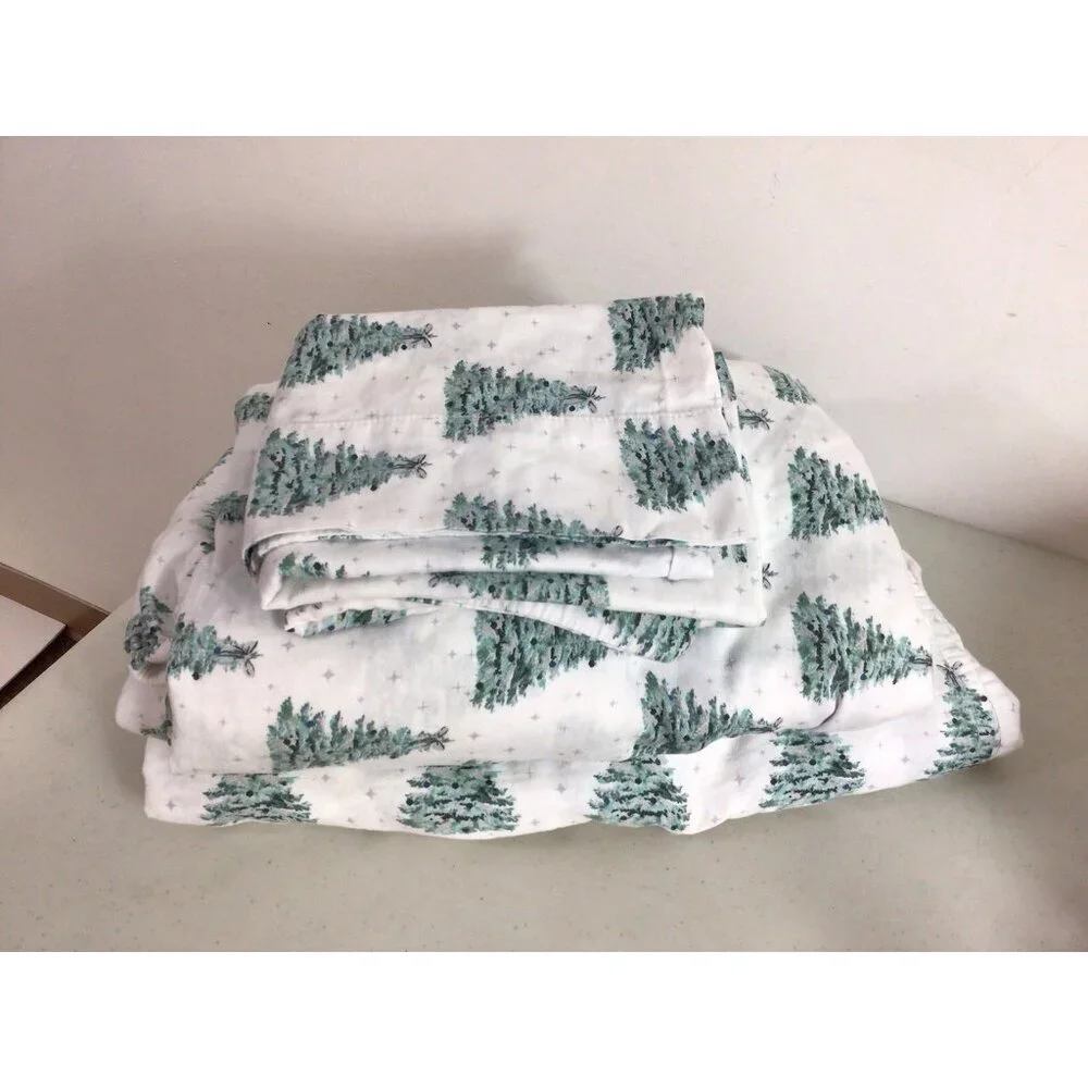 The Farmhouse Rachel Ashwell Double Sheet Set Green Pine Trees